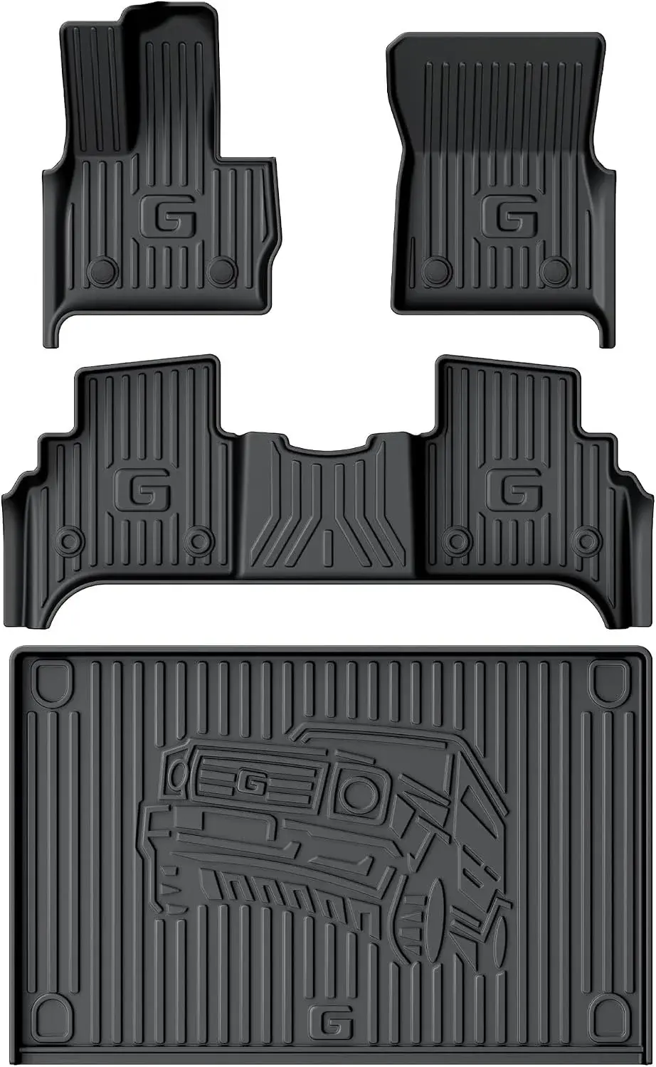 Original Floor Mats & Trunk Mat for 2019-2025 2026 Mercedes-Benz G Class/G550/G580/AMG G63 SUV Accessories - Custom Fit All Weather TPE Floor Liners 1st & 2nd Row & Trunk Mat, Black
