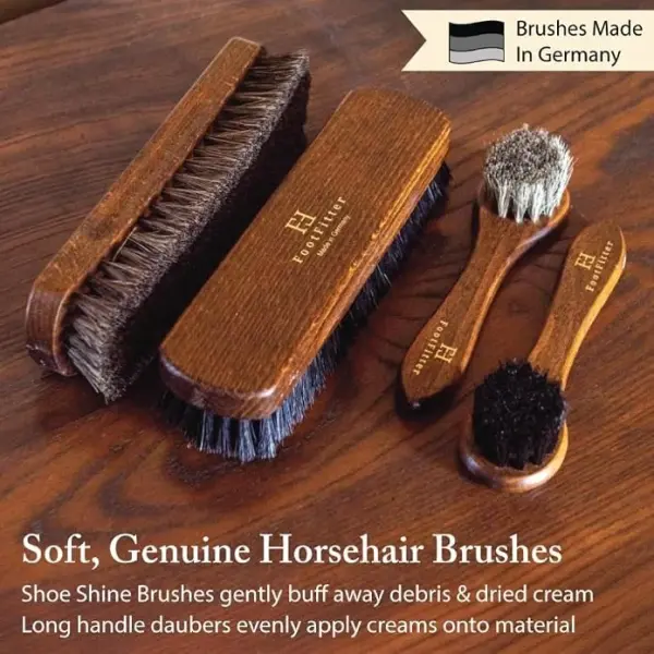 FootFitter Shoe Shine Set with Grand Cedar Storage Box, Polish Creams, Valet Box & Premium Shoe Care Tools for Leather Shoes