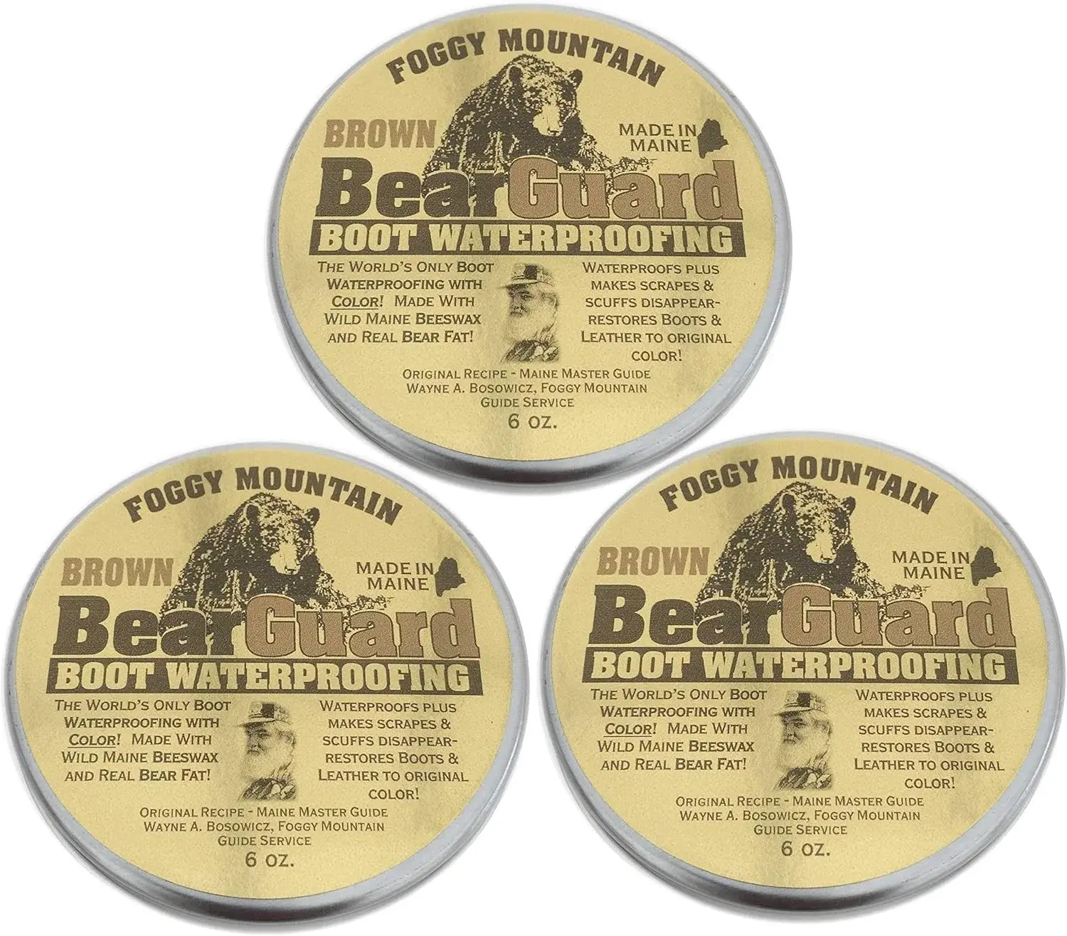 Bear Guard Brown - Boot and Leather Waterproofing with Color - Beeswax and Bear Grease - 3 Pack