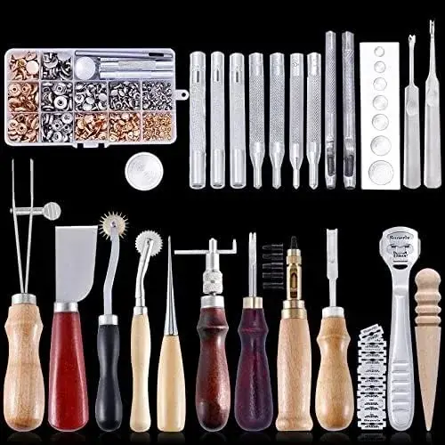 Leather Sewing Kit Leather Craft Tools Set Kit Leather Craft Punch Tools Kit Stitching Carving Working Hand Sewing Saddle Groover(Color:L31)