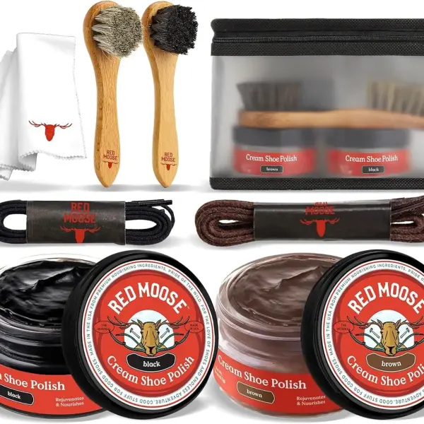 RED MOOSE Shoe Cleaning Kit for Leather Shoes – Black Shoe Polish Kit with Cream, Brushes, Cloth, and Travel Case – USA Made