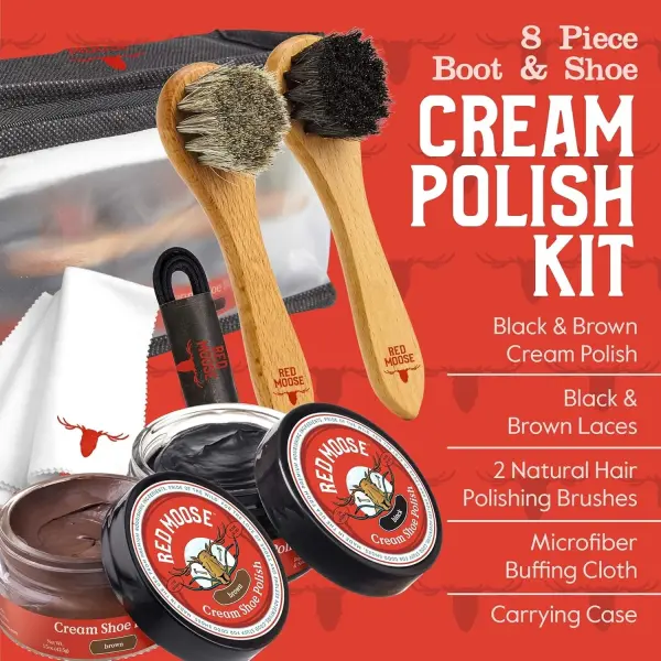 RED MOOSE Shoe Cleaning Kit for Leather Shoes – Black Shoe Polish Kit with Cream, Brushes, Cloth, and Travel Case – USA Made