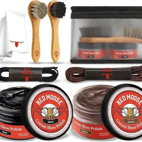 RED MOOSE Shoe Cleaning Kit for Leather Shoes – Black Shoe Polish Kit with Cream, Brushes, Cloth, and Travel Case – USA Made