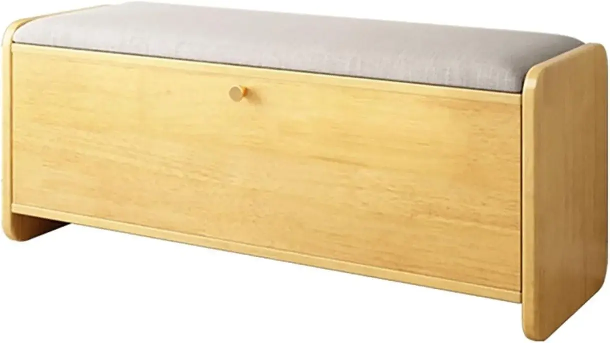 Wooden Shoe Cabinet Bench with Flip Drawer and Storage, Organizer Bench Seat with Padded Seat for Entryway Organization,Natural-100x30x46cm