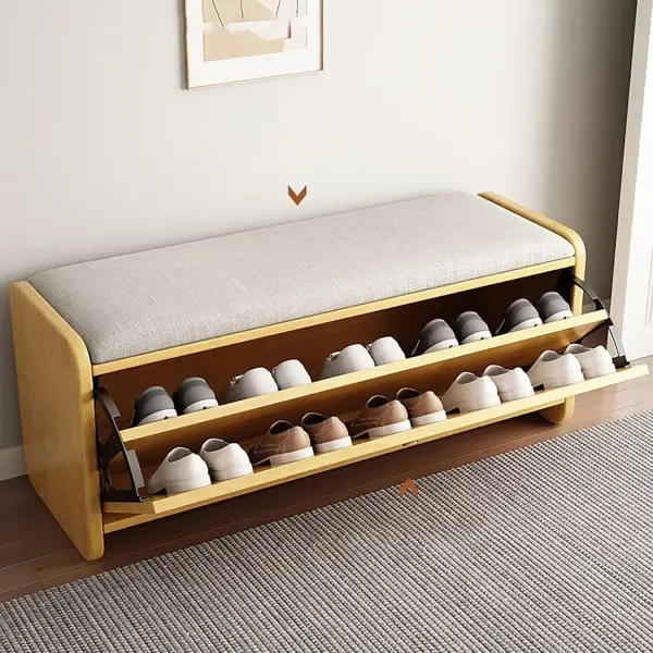 Wooden Shoe Cabinet Bench with Flip Drawer and Storage, Organizer Bench Seat with Padded Seat for Entryway Organization,Natural-100x30x46cm