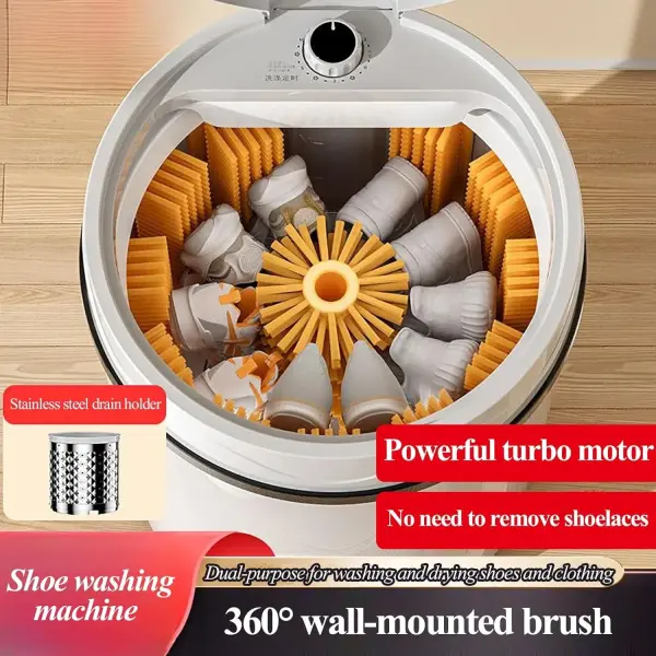 Fully Automatic Shoe Washing Machine with Polishing, Dehydration, Adjustable Timer, and Cleat Wall Brush - Perfect for Home Use and Sneaker Care