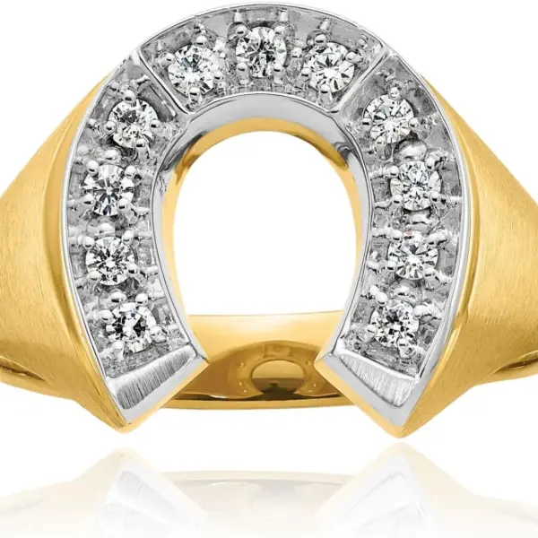 IceCarats 14K Solid Two Tone Gold 0.21 carat Diamond Extra Wide Horseshoe Signet Ring 15.16mm Band Round Cut, Natural, Prong Set, Brushed