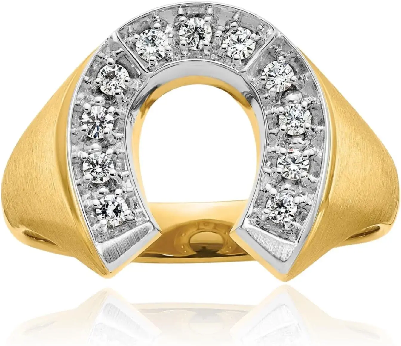 IceCarats 14K Solid Two Tone Gold 0.21 carat Diamond Extra Wide Horseshoe Signet Ring 15.16mm Band Round Cut, Natural, Prong Set, Brushed