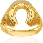 IceCarats 14K Solid Two Tone Gold 0.21 carat Diamond Extra Wide Horseshoe Signet Ring 15.16mm Band Round Cut, Natural, Prong Set, Brushed