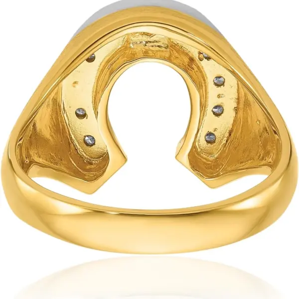 IceCarats 14K Solid Two Tone Gold 0.21 carat Diamond Extra Wide Horseshoe Signet Ring 15.16mm Band Round Cut, Natural, Prong Set, Brushed