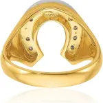 IceCarats 14K Solid Two Tone Gold 0.21 carat Diamond Extra Wide Horseshoe Signet Ring 15.16mm Band Round Cut, Natural, Prong Set, Brushed