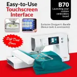 Bernette B70 Deco Embroidery Machine | Exclusive Bundle with 60 Sunset Threads, 3 Hoops (6x10, 4.7x7, 2x3), $300+ Embroidery Designs, 5" Touchscreen, USB Design Import, Tools & Accessories