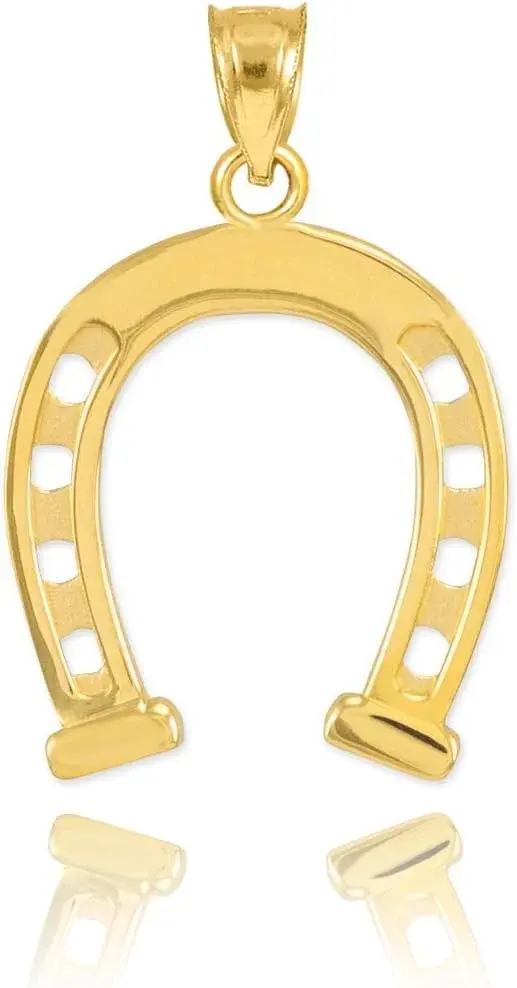 Solid 14k Yellow Gold Lucky Charm Horseshoe Pendant