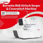 Bernette B68 Airlock Serger with easy air threading, overlock coverstitch combo, high-speed stitching, LED lighting, adjustable stitch length, heavy-duty design, perfect for quilting and beginners.