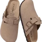 KIDMI Genuine Suede Clogs for Women Men Cork Footbed Sandals Leather Mules Potato Shoes with Arch Support