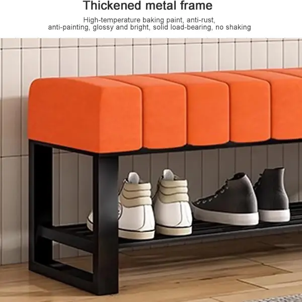 Velvet Shoe Storage Bench with Padded Seat for Entryway and Bedroom 2 Tier Shoe Rack Bench with Ottoman Black Metal Frame Stylish and Functional Organizer for Shoes and Accessories