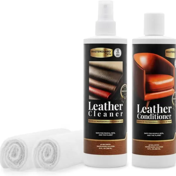 MASTERGUARD Leather Care Pack – Water-Based, Non-Toxic Cleaner & Conditioner with 2 Microfiber Cloths – Cleans, Conditions & Protects Leather Furniture, Car Seats & Accessories