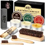11 PCS Leather Care Kit - Horsehair Brushes,Saddle Soap,Waterproofing Wax,Mink Oil Conditioner,Polishing Cloth,Microfiber cloth,Boot Shoe Shine Cleaning Kit Gift for Men Cowboy Husband Dad ﻿