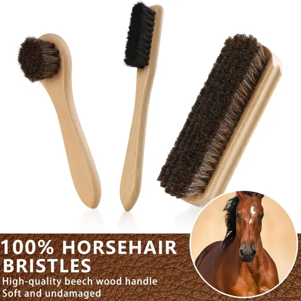 11 PCS Leather Care Kit - Horsehair Brushes,Saddle Soap,Waterproofing Wax,Mink Oil Conditioner,Polishing Cloth,Microfiber cloth,Boot Shoe Shine Cleaning Kit Gift for Men Cowboy Husband Dad ﻿