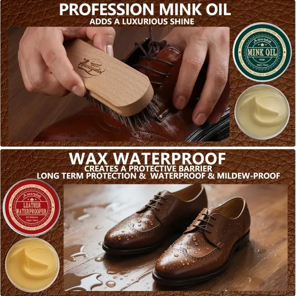 11 PCS Leather Care Kit - Horsehair Brushes,Saddle Soap,Waterproofing Wax,Mink Oil Conditioner,Polishing Cloth,Microfiber cloth,Boot Shoe Shine Cleaning Kit Gift for Men Cowboy Husband Dad ﻿