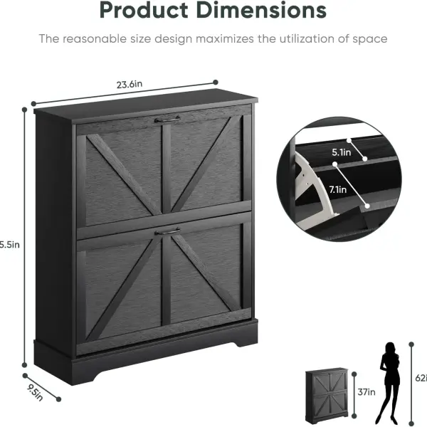 Smart FENDEE Shoe Cabinet, Shoe Storage Cabinet for Entryway with 2 Flip Drawers, Narrow Farmhouse Shoe Organizer Cabinet, Slim Shoe Rack Cabinet, 31.5in Black