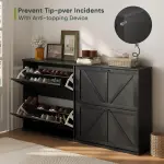 Smart FENDEE Shoe Cabinet, Shoe Storage Cabinet for Entryway with 2 Flip Drawers, Narrow Farmhouse Shoe Organizer Cabinet, Slim Shoe Rack Cabinet, 31.5in Black