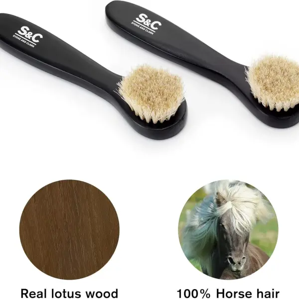 Premium Shoe Polish Brush Set - Horse Hair Brushes, Shoe Polish Applicator for Leather Footwear - Shoe Brushes for Cream & Polish - Made of White Horse Hair & Lotus Wood Handle
