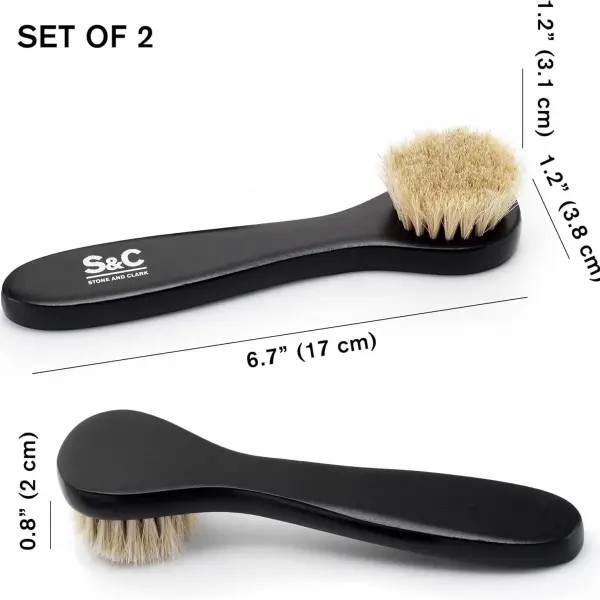 Premium Shoe Polish Brush Set - Horse Hair Brushes, Shoe Polish Applicator for Leather Footwear - Shoe Brushes for Cream & Polish - Made of White Horse Hair & Lotus Wood Handle