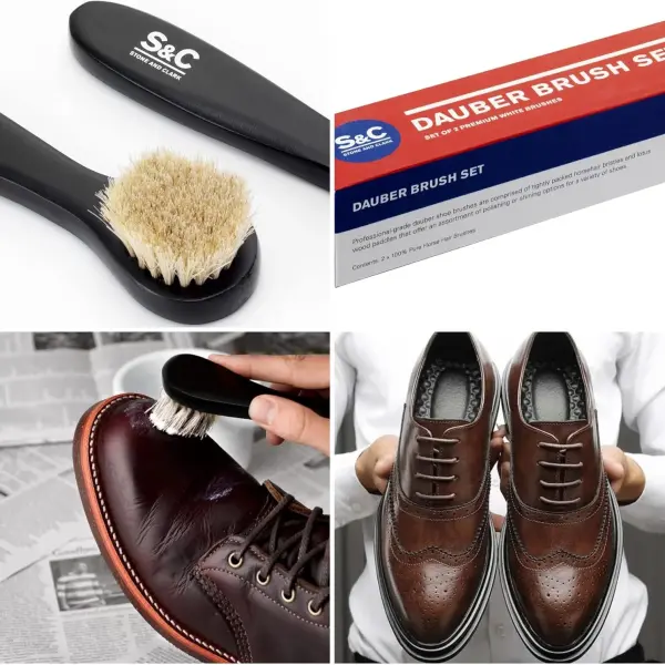 Premium Shoe Polish Brush Set - Horse Hair Brushes, Shoe Polish Applicator for Leather Footwear - Shoe Brushes for Cream & Polish - Made of White Horse Hair & Lotus Wood Handle