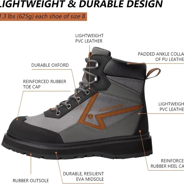 BASSDASH Men’s Wading Boots Lightweight Anti-Slip Rubber Sole Fly Fishing Wading Shoes