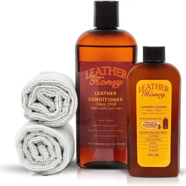 Leather Honey Complete Leather Care Kit Including 4 oz Cleaner, 8 oz Conditioner and 2 Applicator Cloths for use on Leather Apparel, Furniture, Auto Interiors, Shoes, Bags and Accessories