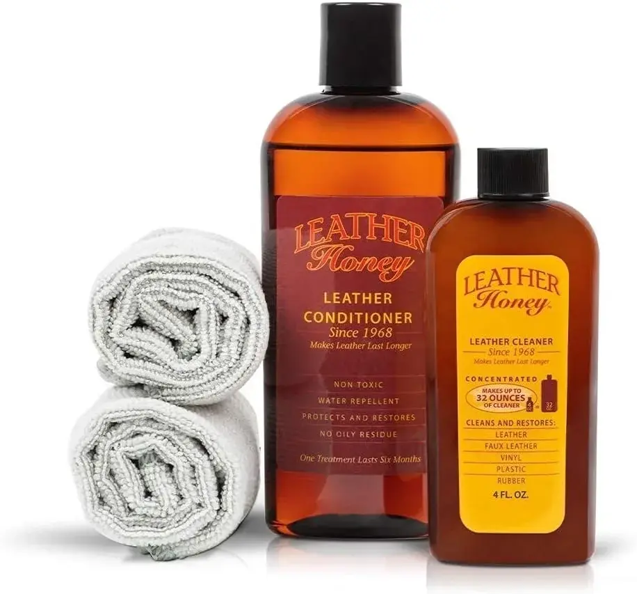 Leather Honey Complete Leather Care Kit Including 4 oz Cleaner, 8 oz Conditioner and 2 Applicator Cloths for use on Leather Apparel, Furniture, Auto Interiors, Shoes, Bags and Accessories