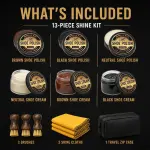 Eagle 13-Piece Shoe Polish Kit – Black, Brown & Neutral Shoe Wax & Boot Cream with Dauber Brushes and Shine Cloths – Leather Shoe Shine & Care Kit
