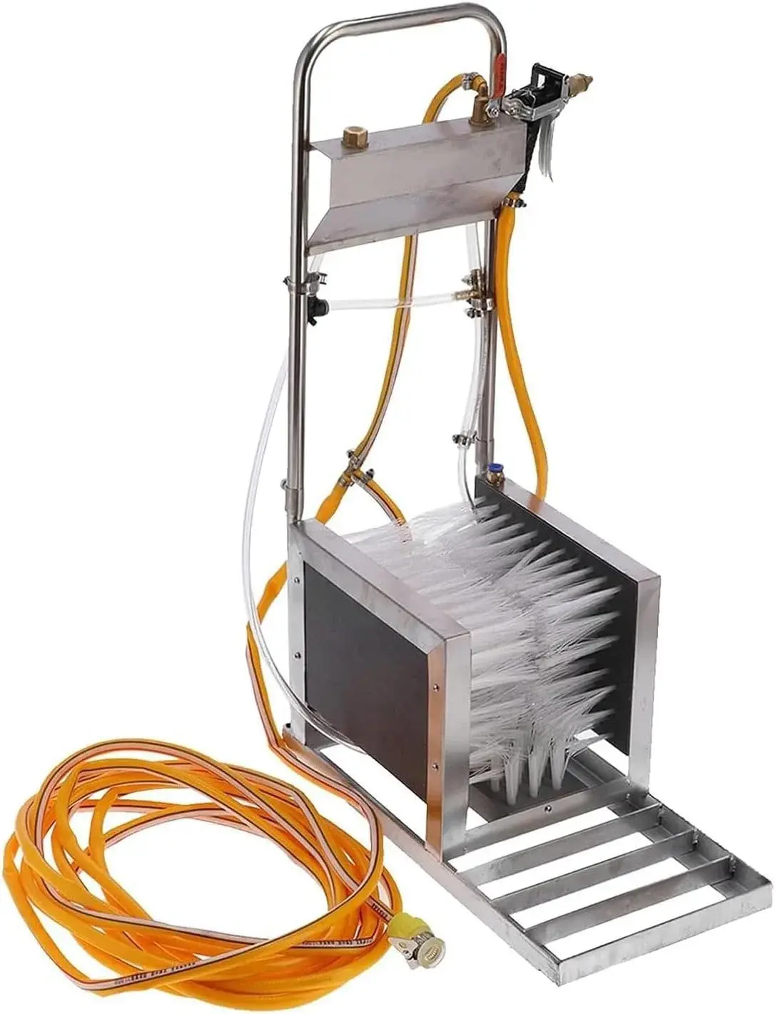 Stainless Steel Boot Scraper & Footwear Cleaner with Automatic Scrubber, Mud Remover Brush & Water Spray Gun for Livestock Farms, Durable Shoe Cleaning Tool