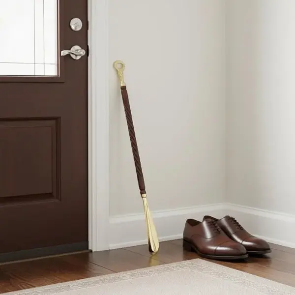 Wooden Shoe Horn with Brass Handle – Long Shoehorn for Men & Women – Handcrafted Wood & Brass Shoehorn – Easy Slip-On Shoe Helper – 62cm