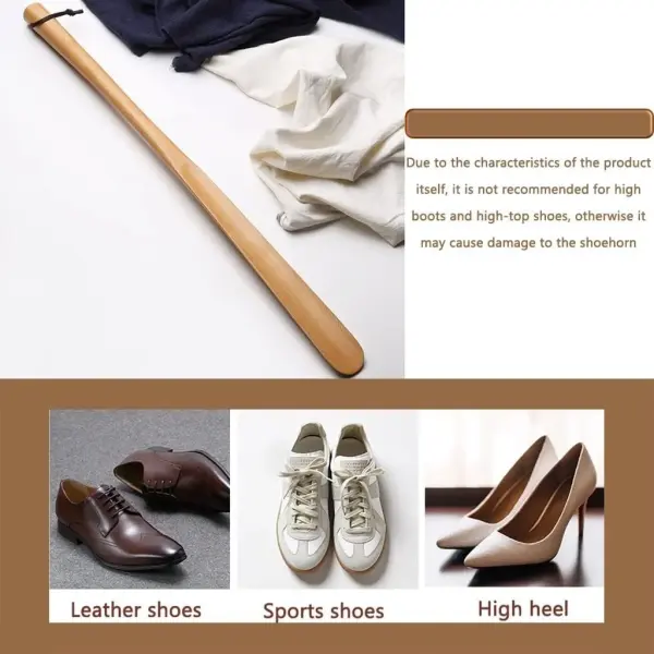 Extra Long Shoe Horn for Men - Classic Wooden Lifter, Easy Smooth Shoe Spoon with Lanyard, Perfect for Seniors & Elderly - 68x4.3cm Comfort Tool