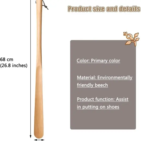 Extra Long Shoe Horn for Men - Classic Wooden Lifter, Easy Smooth Shoe Spoon with Lanyard, Perfect for Seniors & Elderly - 68x4.3cm Comfort Tool
