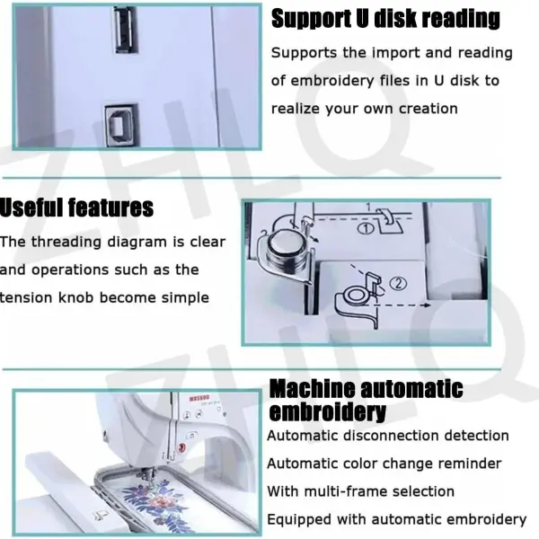 Electric Embroidery Machine, Automatic Sewing Machine with Large LCD Touch Screen, DIY Embroidery Tool, 210 Built-in Letters and 30 Pattern Borders, Simplified Sewing, 7" LCD Touch Screen