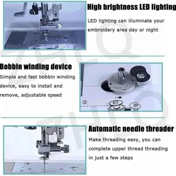Electric Embroidery Machine, Automatic Sewing Machine with Large LCD Touch Screen, DIY Embroidery Tool, 210 Built-in Letters and 30 Pattern Borders, Simplified Sewing, 7" LCD Touch Screen