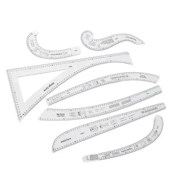 Dioche Professional 7 Piece Sewing Ruler Set with Clear Acrylic Construction for Precise Pattern Drafting Fashion Design and Tailoring Measuring Tools French Curve