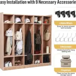 5-Section Classroom Coat Locker with 10 Cubbies, Wheeled Daycare Cubbies with 5 Hooks & 2 Storage Boxes, Kindergarten Lockers for Home, School, School, Living Room