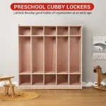 5-Section Classroom Coat Locker with 10 Cubbies, Wheeled Daycare Cubbies with 5 Hooks & 2 Storage Boxes, Kindergarten Lockers for Home, School, School, Living Room