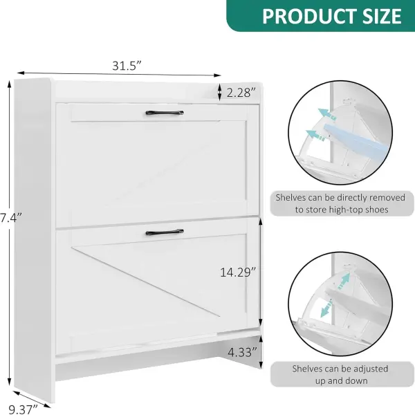 Lomojo Shoe Cabinet Storage for Entryway, Hidden Shoes Storage Cabinet with 2 Flip Drawers, Freestanding Shoes Cabinet with Adjustable Shelves, Hallway, Narrow Shoe Rack with Legs, White