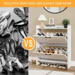 Lomojo Shoe Cabinet Storage for Entryway, Hidden Shoes Storage Cabinet with 2 Flip Drawers, Freestanding Shoes Cabinet with Adjustable Shelves, Hallway, Narrow Shoe Rack with Legs, White