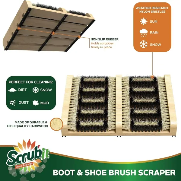 SCRUBIT Boot Scrubber Shoe Brush – Outdoor Boot Brush for Snow & Ice, All Weather Shoes & Boots Cleaner, Removes Snow, Sand and Mud – 14.2 x 10 in. Boot Scraper Door Mat