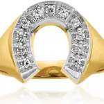 IceCarats 10K Solid Two Tone Gold 0.21 carat Diamond Horseshoe Statement Signet Ring Round Cut, Natural, Prong Set, Brushed