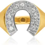 IceCarats 10K Solid Two Tone Gold 0.21 carat Diamond Horseshoe Statement Signet Ring Round Cut, Natural, Prong Set, Brushed