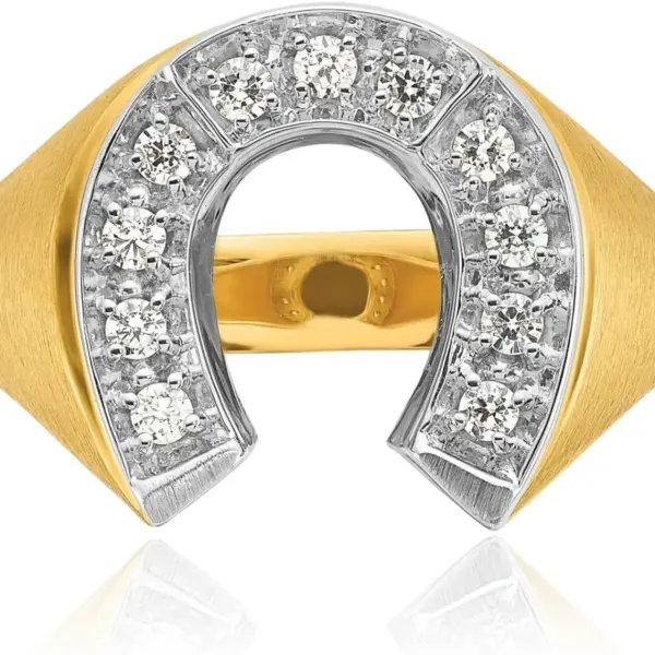 IceCarats 10K Solid Two Tone Gold 0.21 carat Diamond Horseshoe Statement Signet Ring Round Cut, Natural, Prong Set, Brushed