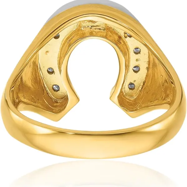 IceCarats 10K Solid Two Tone Gold 0.21 carat Diamond Horseshoe Statement Signet Ring Round Cut, Natural, Prong Set, Brushed