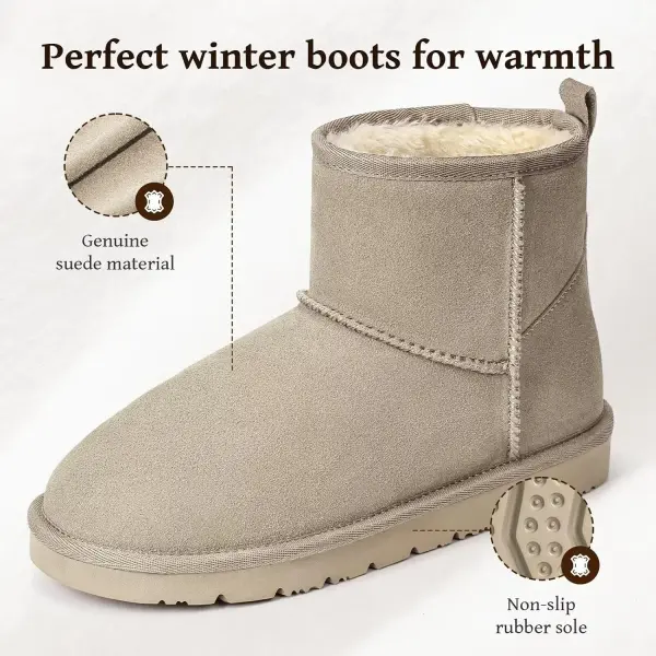 Womens Genuine Suede Boots Brown Anti-slip Warm Comfort Ankle Fuzzy Winter Short Boots for Outdoor Indoor